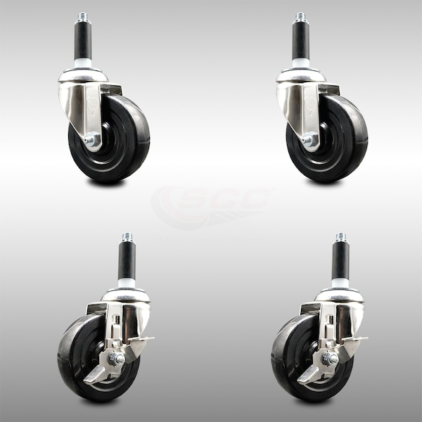 Service Caster 4 Inch 316SS Hard Rubber Swivel 7/8 Inch Expanding Stem Caster Brake SCC, 2PK SCC-SS316EX20S414-HRS-2-TLB-2-78 - main